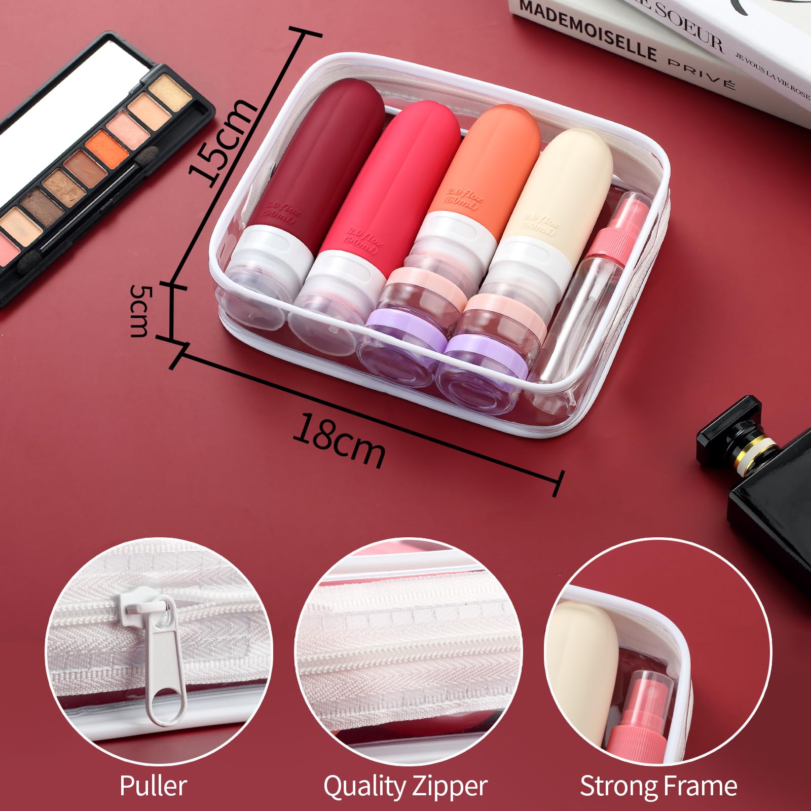 Gemice 16 Pack TSA Approved Travel Size Bottles - Leakproof Silicone Toiletries Containers with Travel Bag | Refillable Shampoo Conditioner Containers for Airplane, Gym, Camping & Vacation Essentials