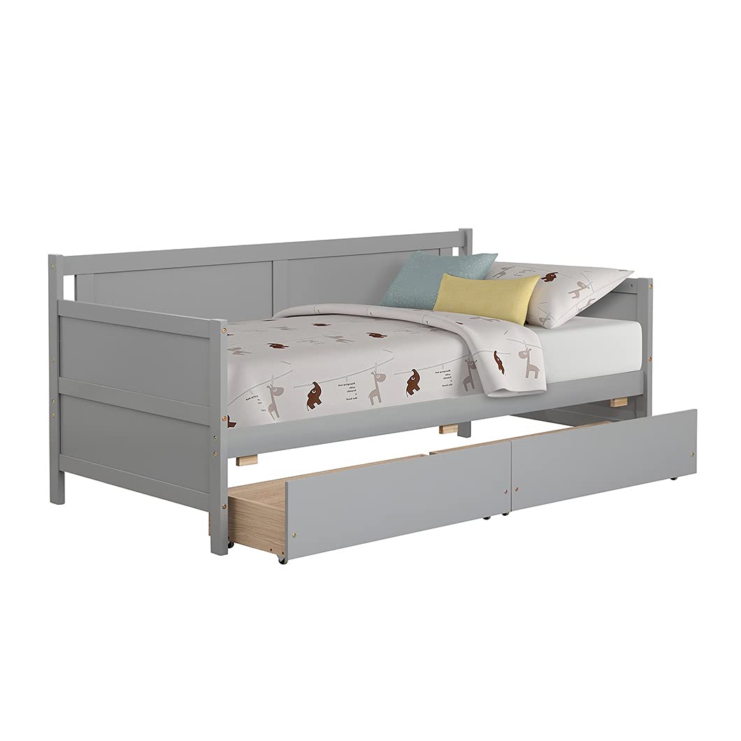 Wooden Twin Size Daybed with 2 Drawers & Slatted Frame - Space-Saving Sofa Bed for Bedroom, Living Room | Perfect for Guest Room, Small Apartments & Home Office