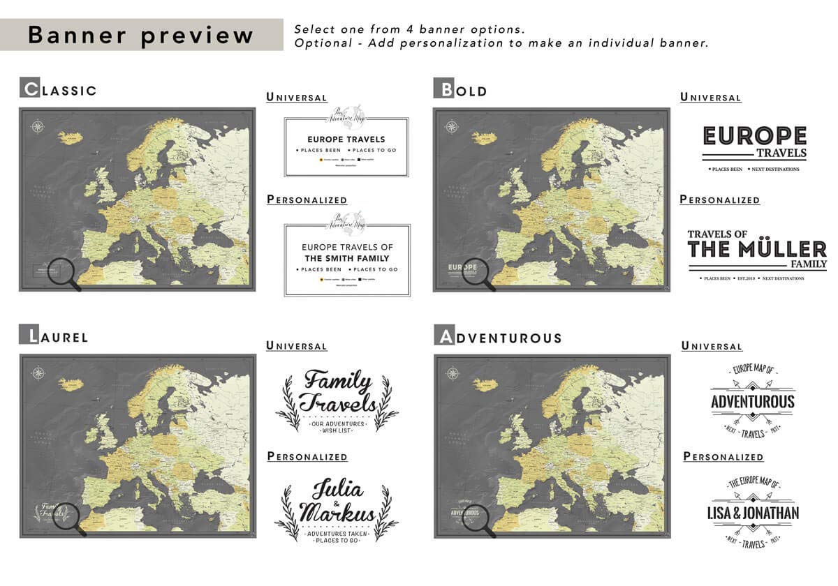 Personalized European Push Pin Travel Map - Detailed Canvas Wall Map for Tracking Adventures & Memories - Perfect for Home Decor, Travel Gifts & Wanderlust Inspiration