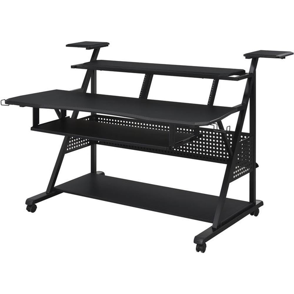 Acme Furniture Adjustable Metal & Wood Music Stand with Wheels - Portable Sheet Music Holder for Piano, Violin, Guitar - Black