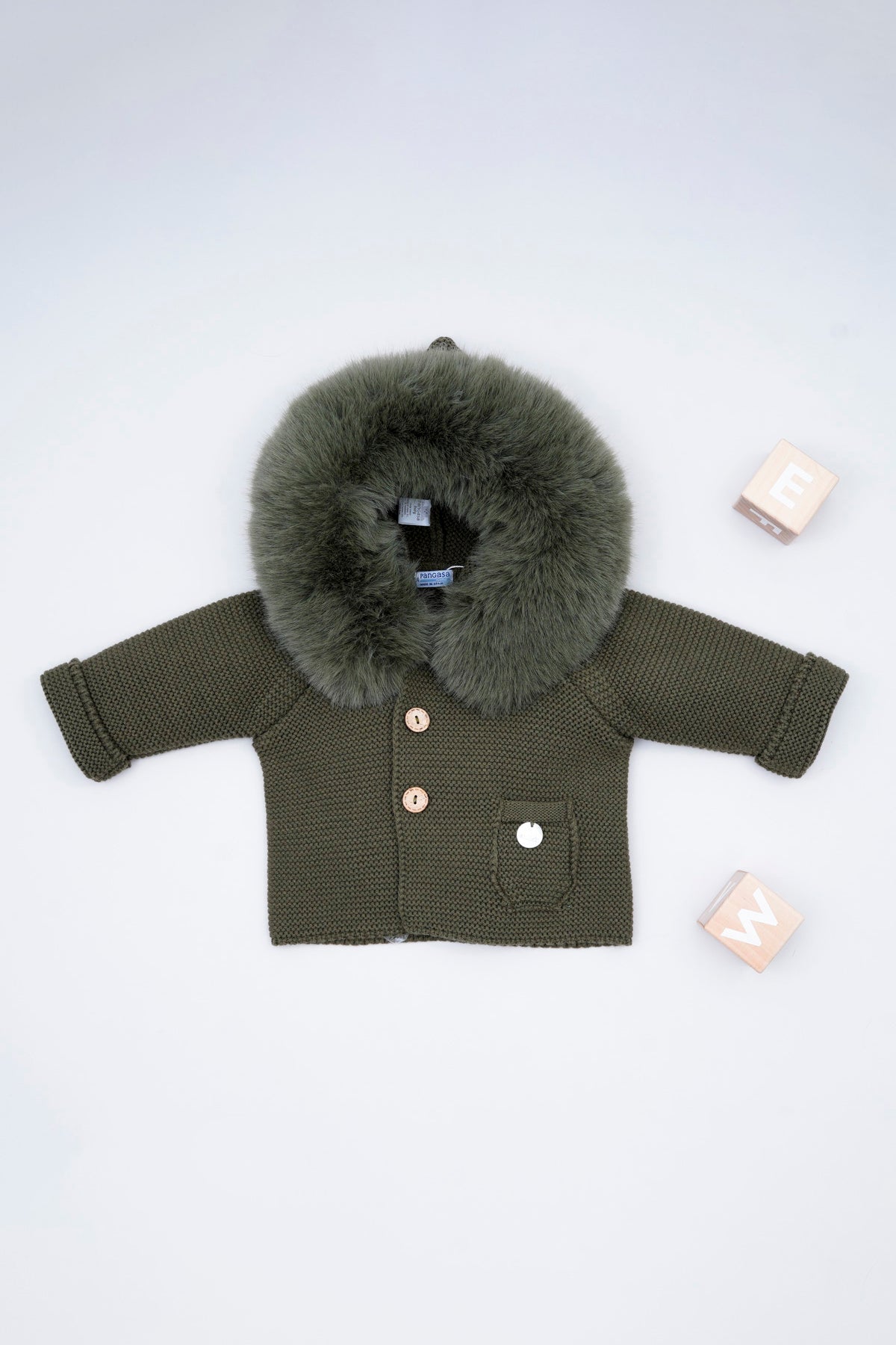 Khaki Green Faux Fur Knitted Jacket - Women's Winter Warm Cozy Cardigan for Casual Outfits & Outdoor Activities