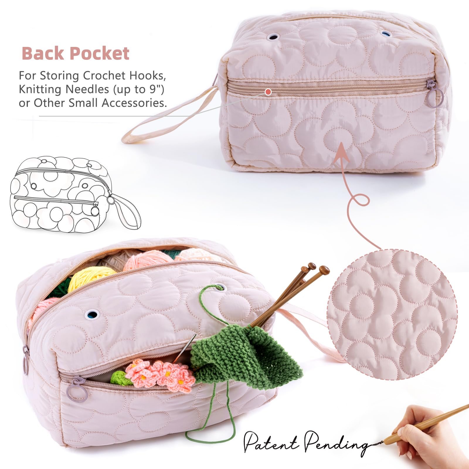 Stylish Pink Crochet Bag Organizer - Yarn Storage Holder for Crocheting Supplies, Hooks & Accessories | Perfect for Craft Storage, DIY Projects & Crochet Gifts | Portable & Durable Yarn Organizer