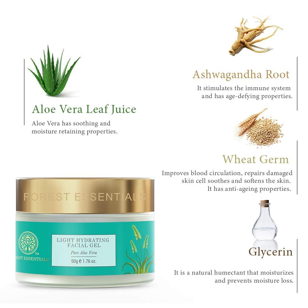 Forest Essentials Light Hydrating Facial Gel with Pure Rosewater | Soothing & Moisturizing Unisex Face Gel | 50g | Perfect for Daily Skincare Routine & Post-Sun Care