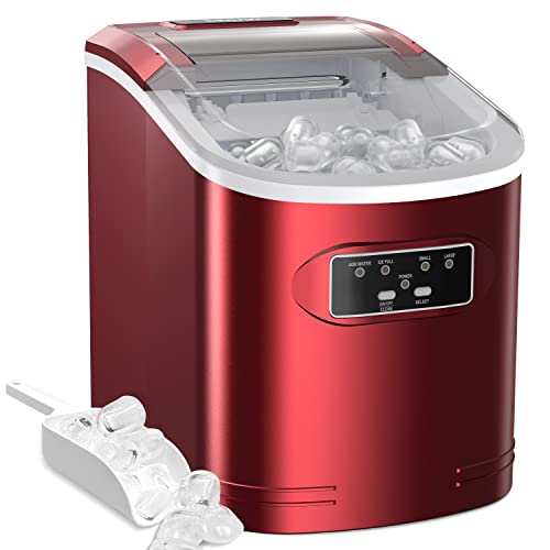 Silonn Countertop Ice Maker Machine - 26 lbs Daily, 9 Cubes in 6 Minutes, Self-Cleaning Portable Ice Maker with Ice Scoop & Basket (Red, SLIM07) - Perfect for Home, Office, Parties & Outdoor Activities