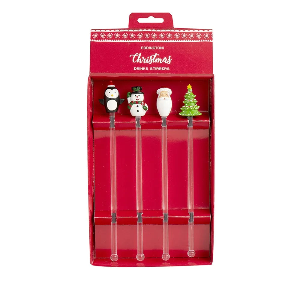 Festive Christmas Drink Stirrers Set of 4 - Holiday Cocktail Mixers for Hot Cocoa, Coffee & Party Beverages - Perfect for Xmas Celebrations, Home Decor & Gift Giving