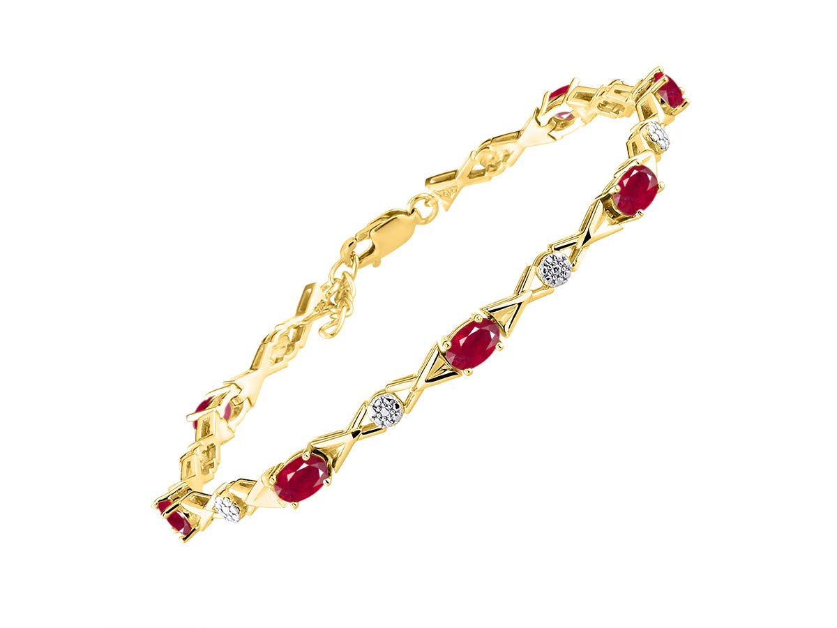 RYLOS Women's Yellow Gold Plated XOXO Hugs & Kisses Tennis Bracelet - 10 Genuine Diamonds & Gemstone Adjustable 7