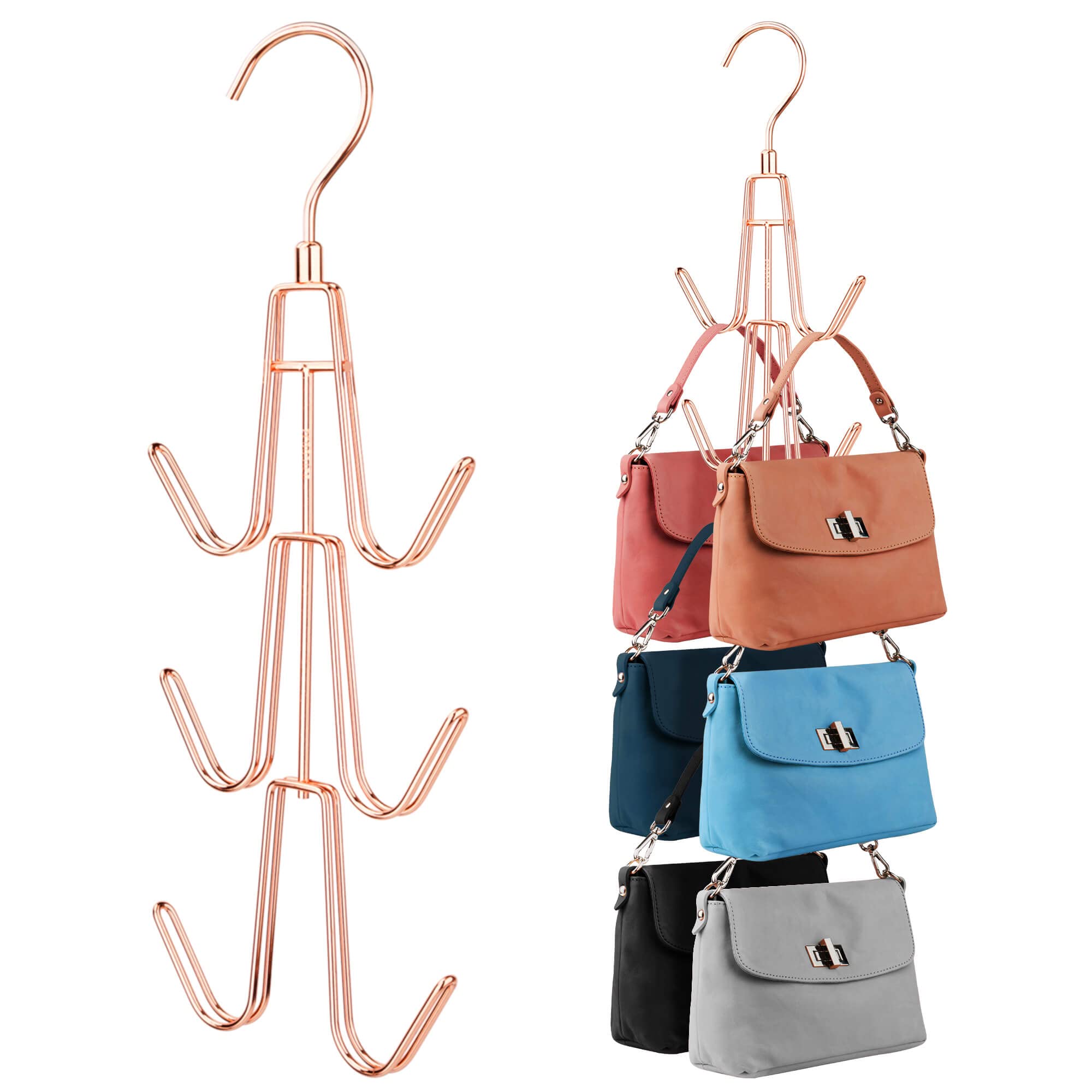 ZEDODIER 2 Pack Rose Gold Purse Hanger Organizer - Metal Handbag & Backpack Storage Hook for Closet - Keep Purses Visible & Protected - Space Saving Bag Holder for Home, Office & Travel Organization