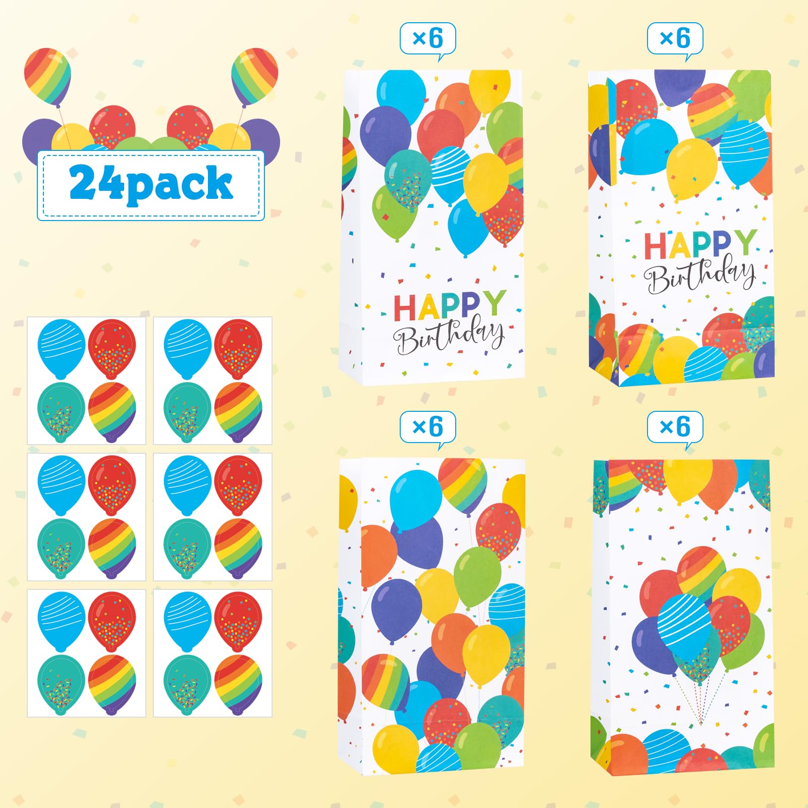 DECORLIFE 24PCS Birthday Party Favor Bags with Stickers - 4 Styles Kids Goodie Bags for Boys & Girls Birthday Celebrations | Perfect for Classroom Treats, Party Favors, Halloween & Christmas Gift Bags