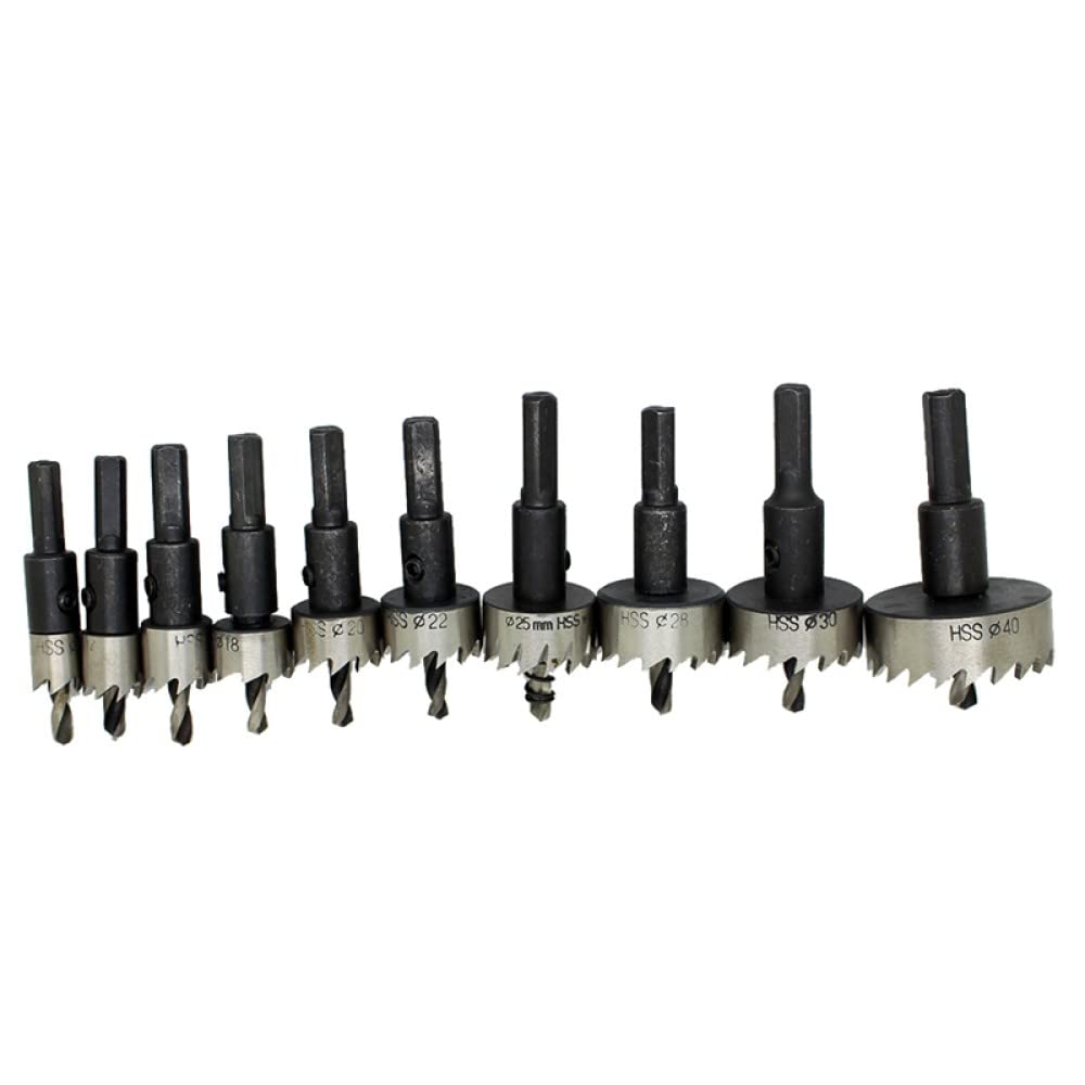 10Pc HSS Steel Hole Saw Drill Bit Set (12-40mm) for Wood, Metal & Alloy - Durable Black Hole Saw Tooth Kit - Perfect for DIY Projects, Woodworking & Metal Fabrication