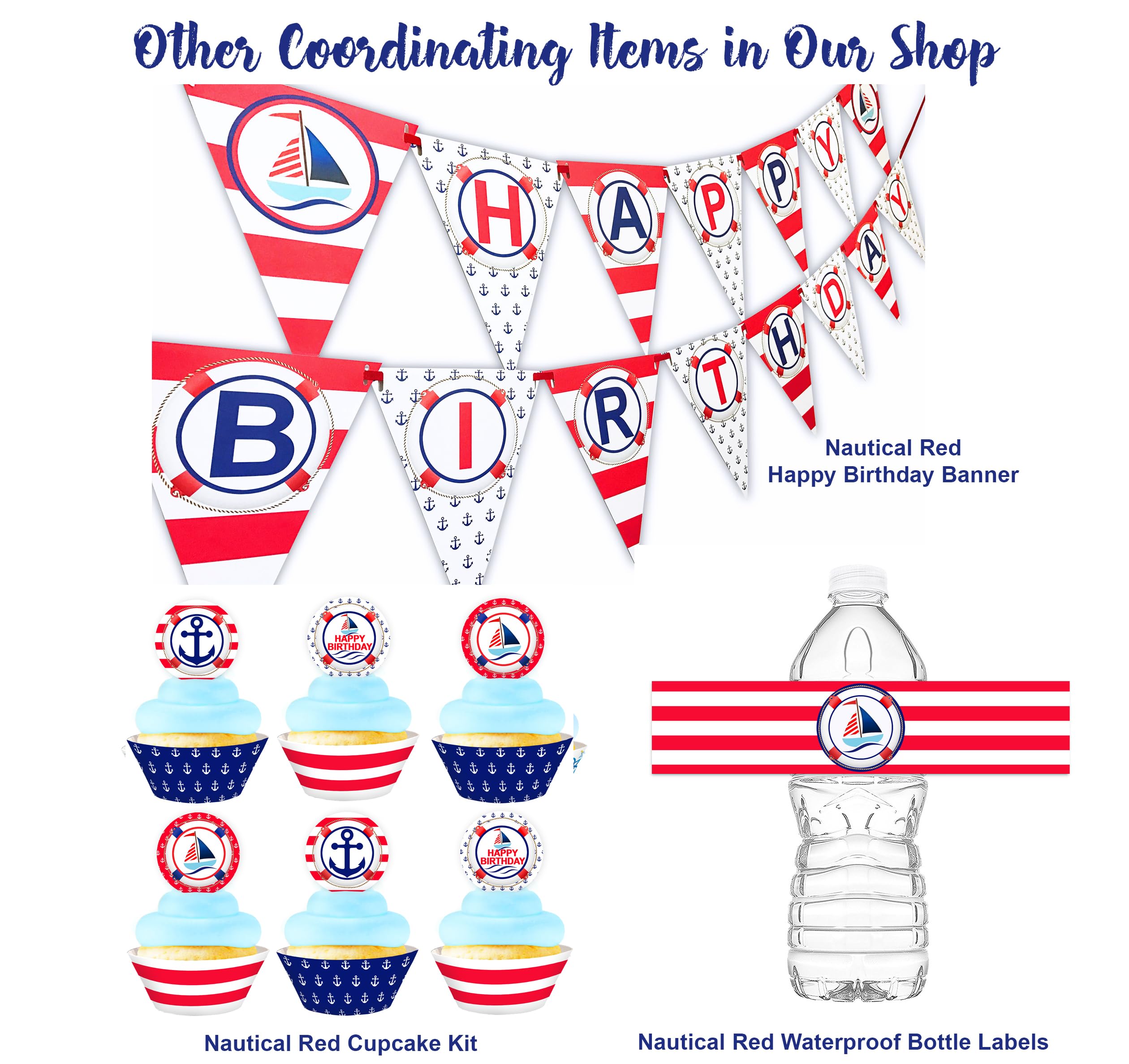 Nautical Red Happy Birthday Banner Pennant | Sailboat Themed Party Decor | USA Made | Perfect for Beach Parties & Nautical Birthday Celebrations