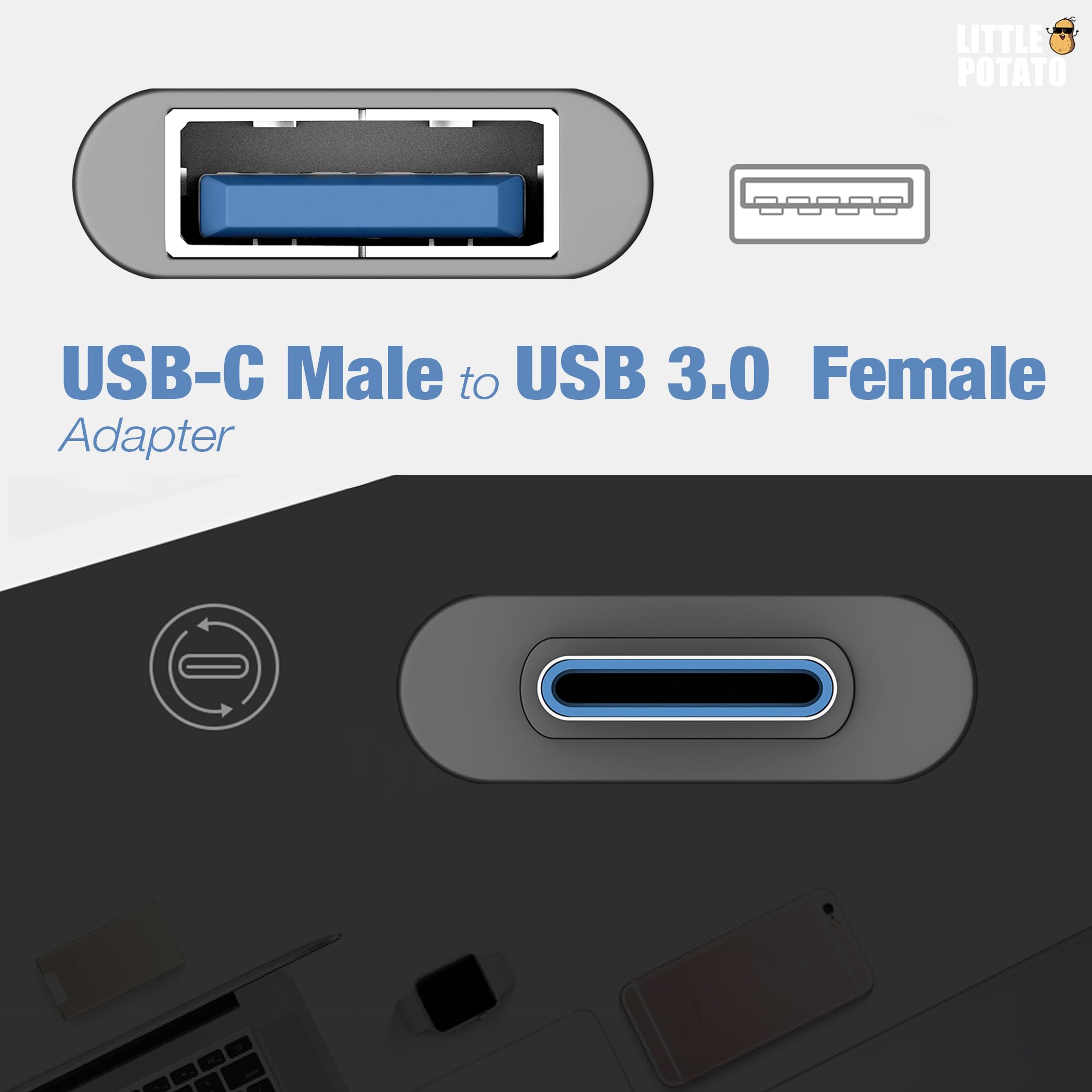 USB C to USB 3.0 Adapter (2 Pack) - Type C Male to USB Female Converter for MacBook Pro/Air, Dell XPS, Thunderbolt 3 Devices - Perfect for Data Transfer & Charging Phones/Laptops on the Go