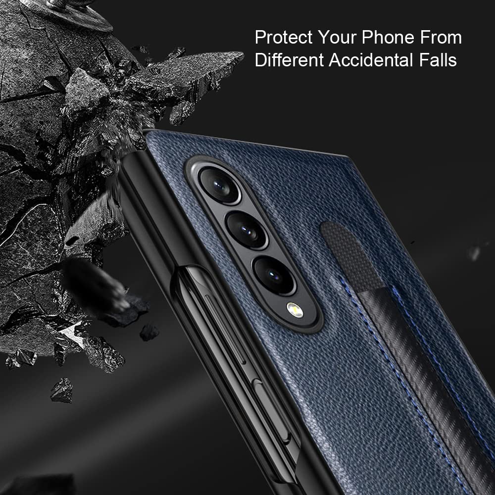 SHIEID Samsung Galaxy Z Fold 3 Case with S Pen Holder & Built-in Screen Protector | Wireless Charging Compatible | Durable Plaid Gray Cover for Work & Travel Protection