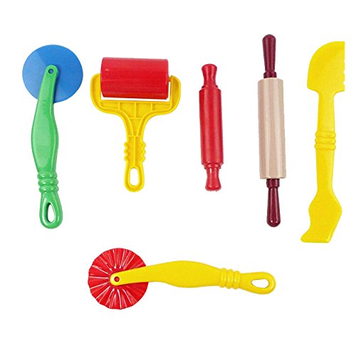 DesignerBox 6-Piece Clay Dough Tools Kit - Art Modeling Set with Rollers, Molds & Cutters - Plastic Play Dough Tools for Kids - Perfect for DIY Crafts, School Projects & Sensory Play Activities