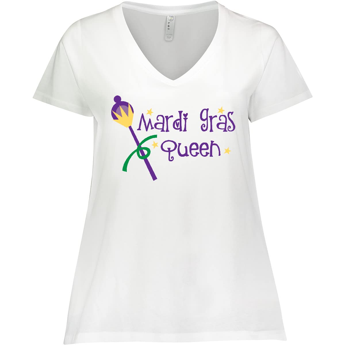 Inktastic Mardi Gras Queen Women's Plus Size V-Neck T-Shirt - Festive Carnival Party Outfit for Women's Events & Costume Parties