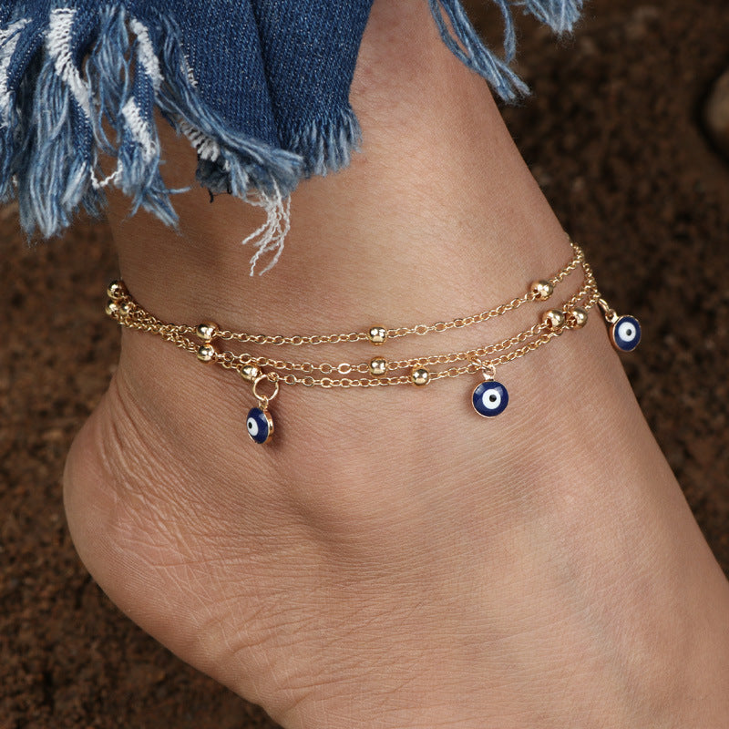 Stylish Eye Pendant Beaded Chain Anklet - Fashion Jewelry for Women - Perfect for Beach, Summer Outfits & Boho Accessories