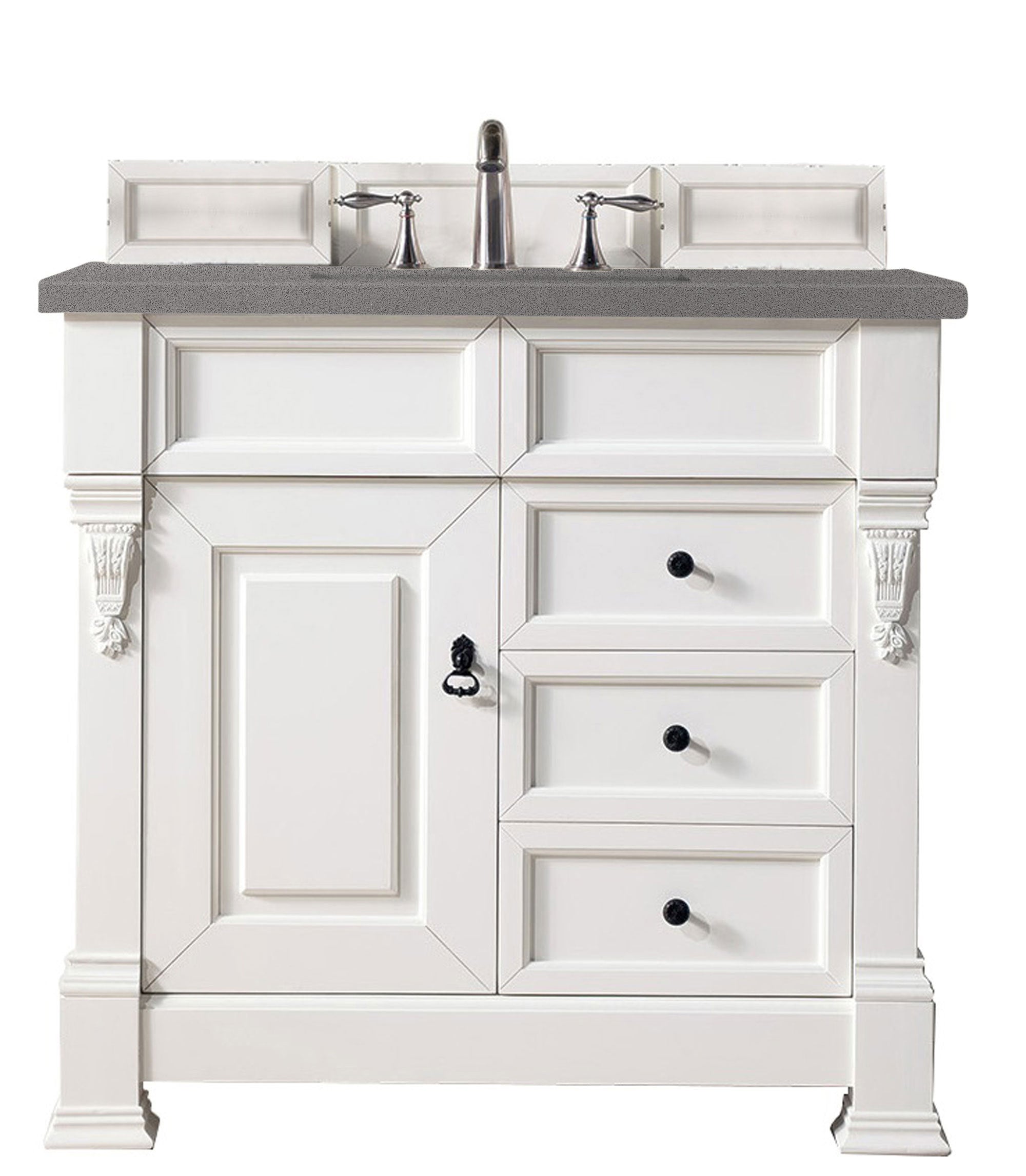Brookfield 36 Inch Single Bathroom Vanity Set with Bright White Finish & 3CM Grey Expo Quartz Countertop - Perfect for Modern Bathrooms, Small Spaces & Home Renovations