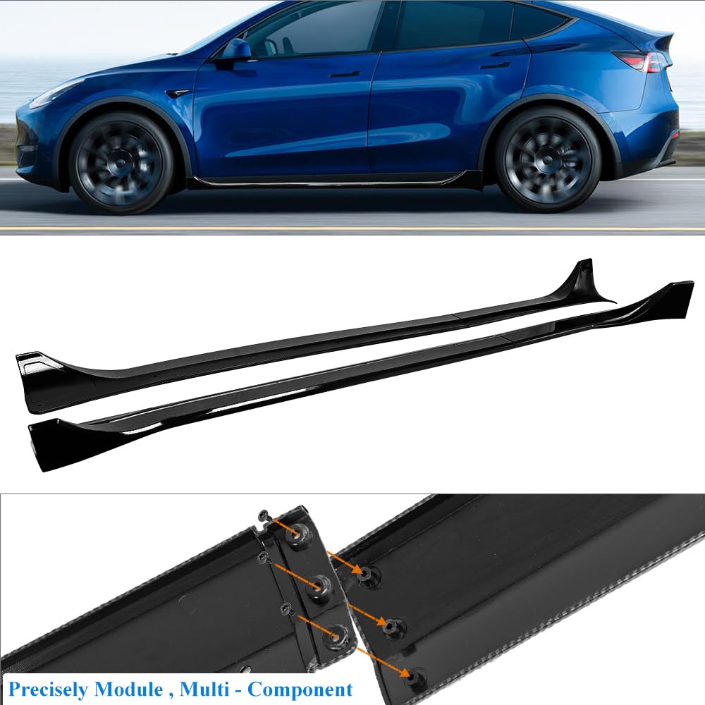 Gloss Black Painted Side Skirts Extension for 2020-2024 Tesla Model Y - Enhance Style & Aerodynamics for a Sleek Look | Perfect for Car Enthusiasts & Custom Builds