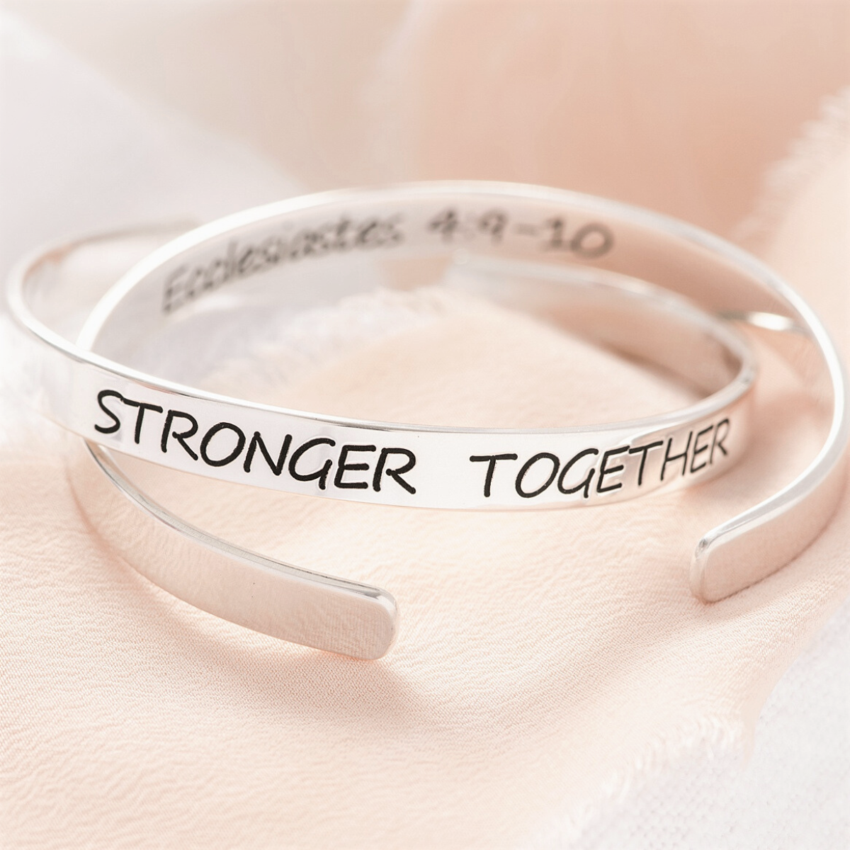 Stronger Together Sterling Silver Friendship Bracelet with Ecclesiastes 4:9-10 Bible Verse - Perfect Gift for Best Friends, Sisters & Couples - Wear for Special Occasions & Daily Inspiration