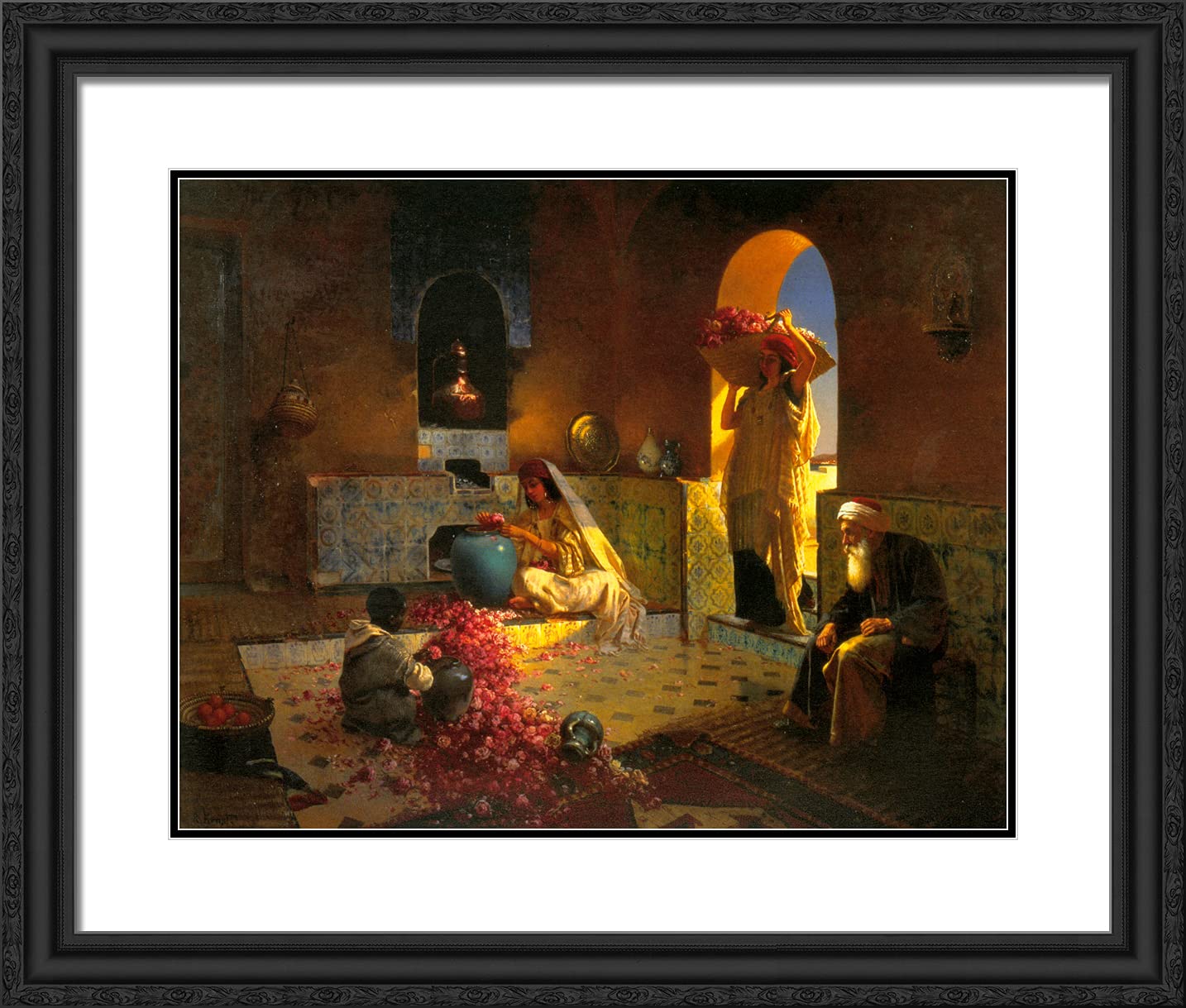 Ernst Rudolf 'The Perfume Maker' 23x20 Inch Black Ornate Framed Art Print with Double Matting - Vintage Oil Painting Reproduction for Living Room, Bedroom & Office Decor