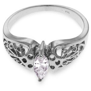 0.2 Carat 14K Solid White Gold Filigree Ring with Natural White Topaz - Elegant Jewelry for Women, Perfect for Weddings, Anniversaries & Special Occasions