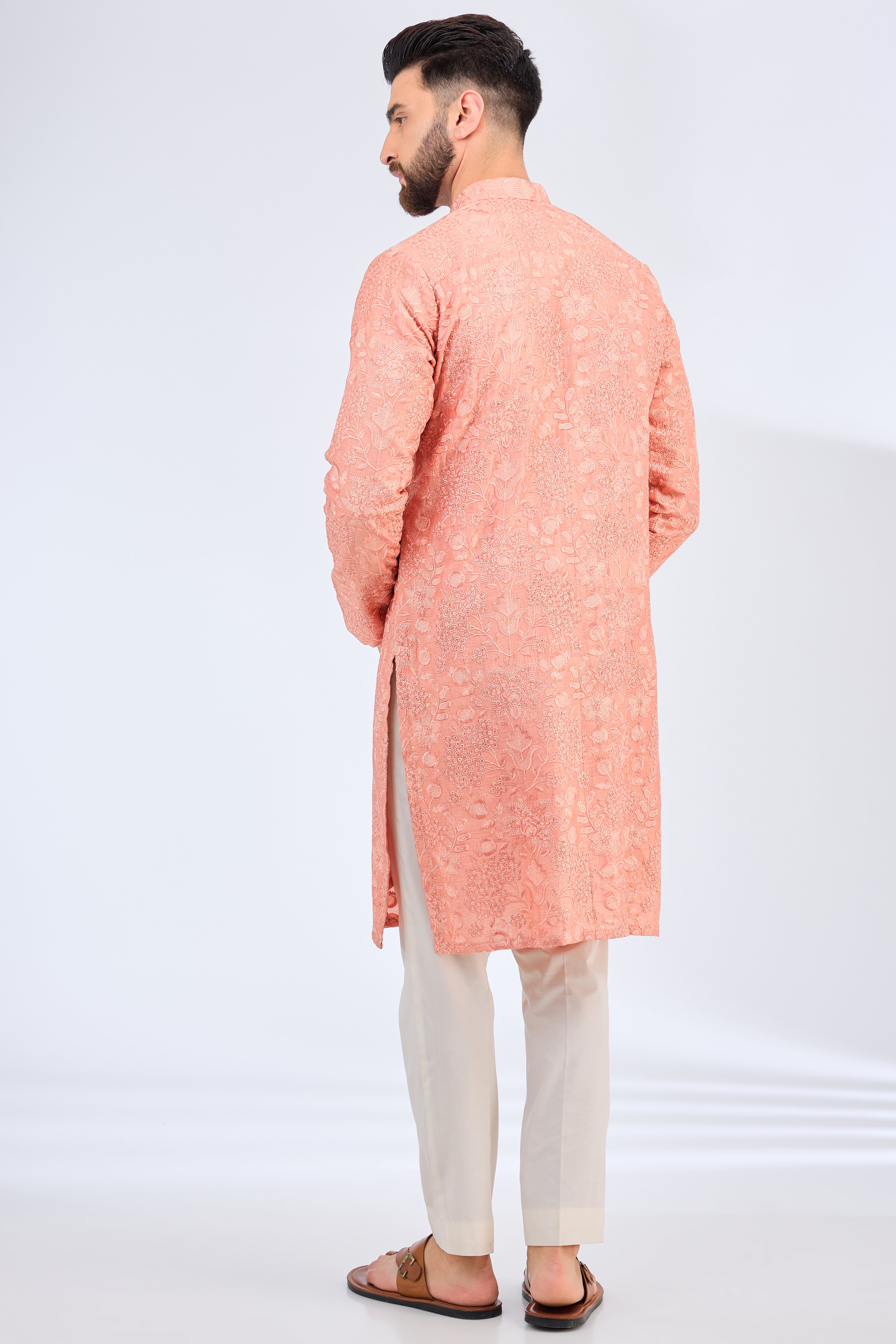 Stylish Peach Floral Thread Work Kurta for Women - Perfect for Festivals, Parties & Casual Wear