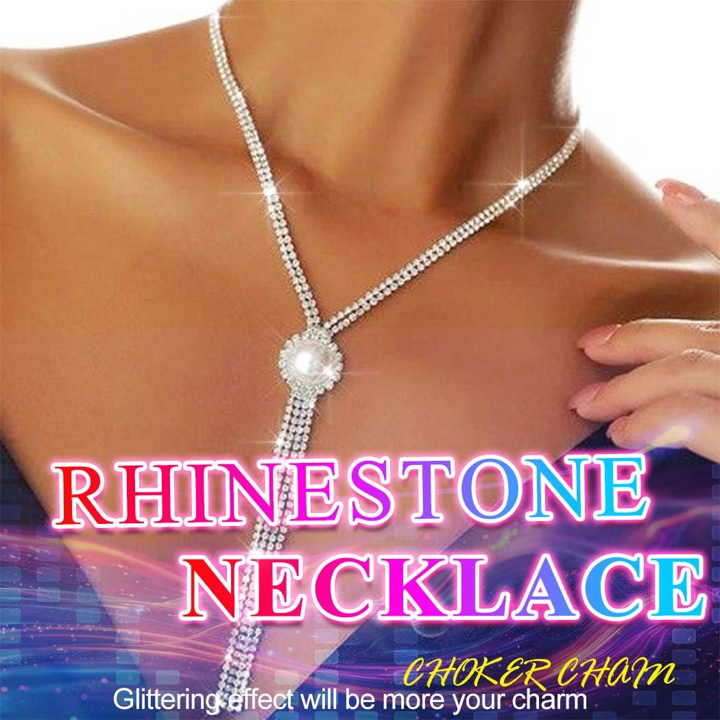 Sparkling Rhinestone Y-Necklace with Crystal & Pearl Accents - Elegant Long Choker Chain Jewelry for Women | Perfect for Parties, Weddings & Evening Events