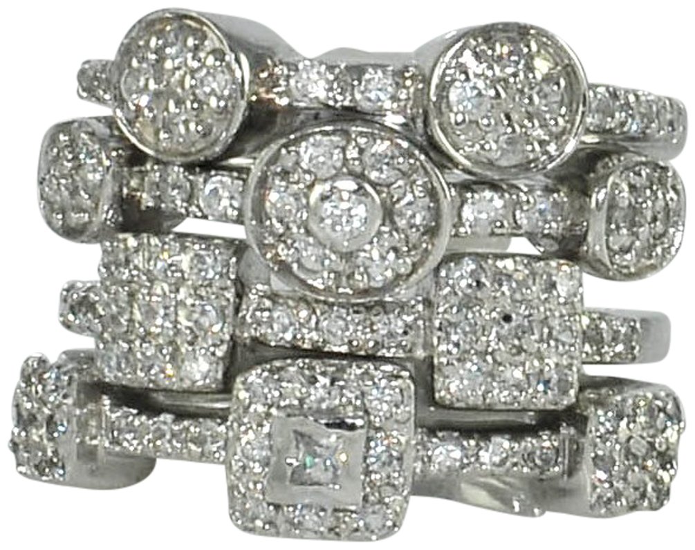 2PCS Stackable Sterling Silver (.925) Round or Square Rings with Pave Crystal Accents - Elegant Jewelry for Women, Perfect for Everyday Wear, Gift Giving & Special Occasions