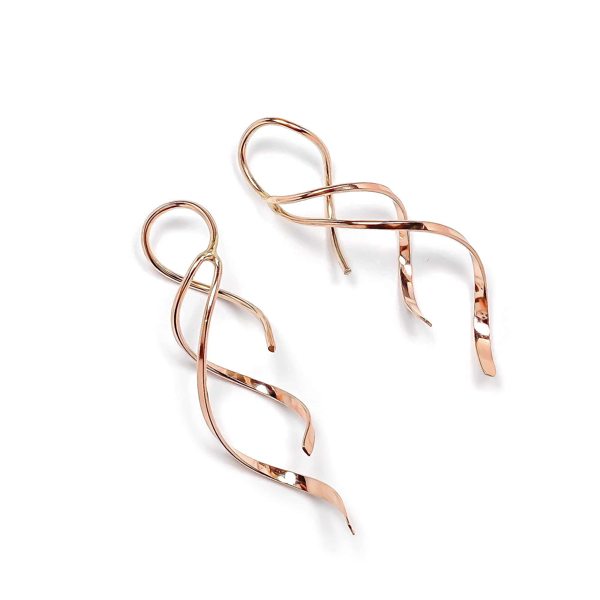 14K Rose Gold Filled Threader Earrings for Women - 1.5 Inch Hypoallergenic Spiral Dangle Drop Earrings | Lightweight Elegant Jewelry for Parties, Weddings & Everyday Wear