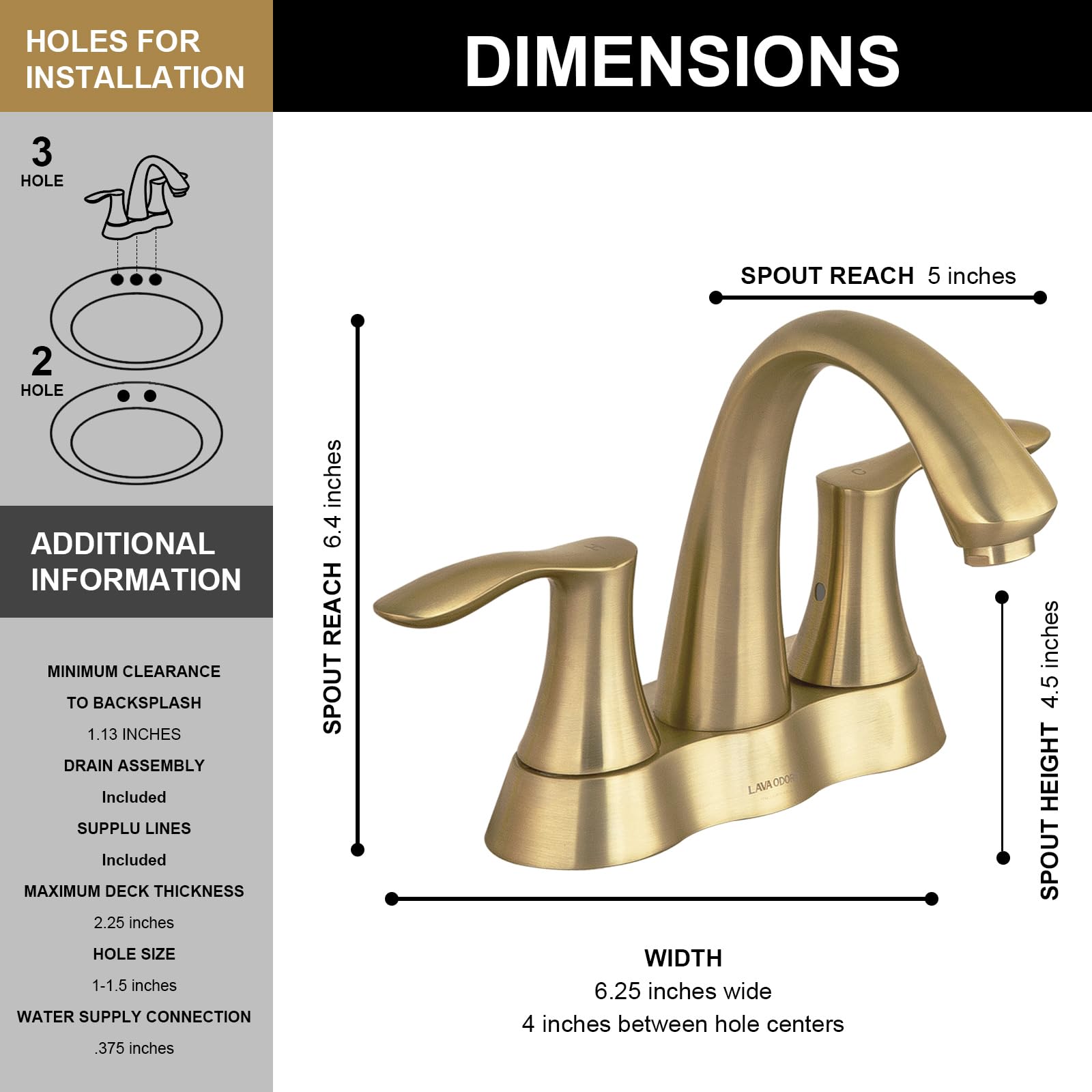 Lava Odoro Gold 4 Inch Centerset Bathroom Sink Faucet - Bronze Gold 2 Handle Vanity Faucet with Drain Assembly, Lead-Free (Model BF423-BB) - Perfect for Modern Bathroom Renovations & Luxury Home Upgrades