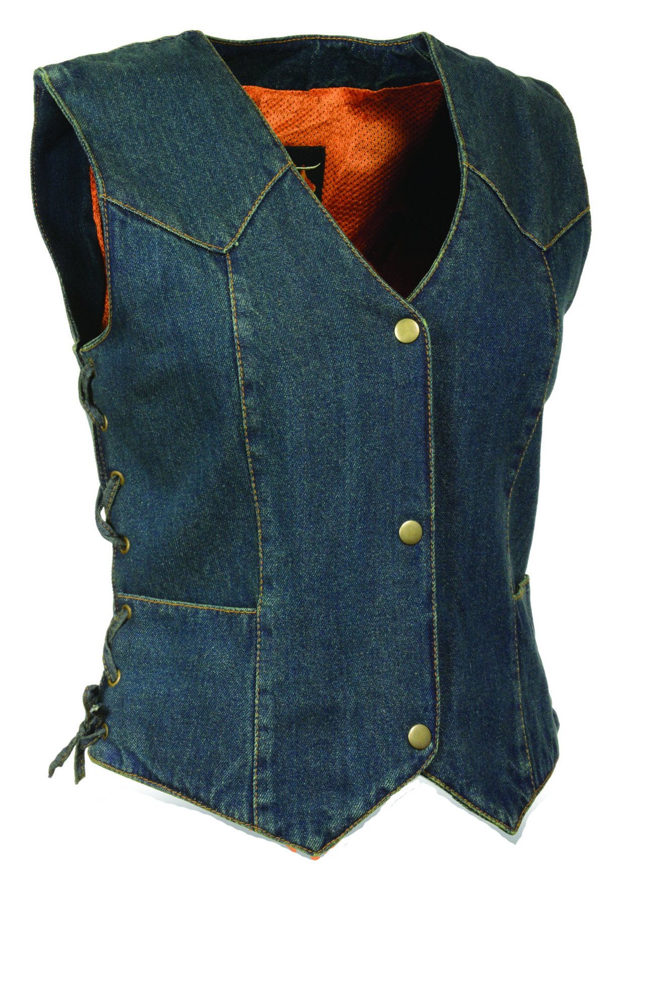 Milwaukee Women's Denim Vest with Side Lace & 4 Snap Front Closure - Blue Casual Jacket for Outdoor Activities, Music Festivals & Streetwear Fashion