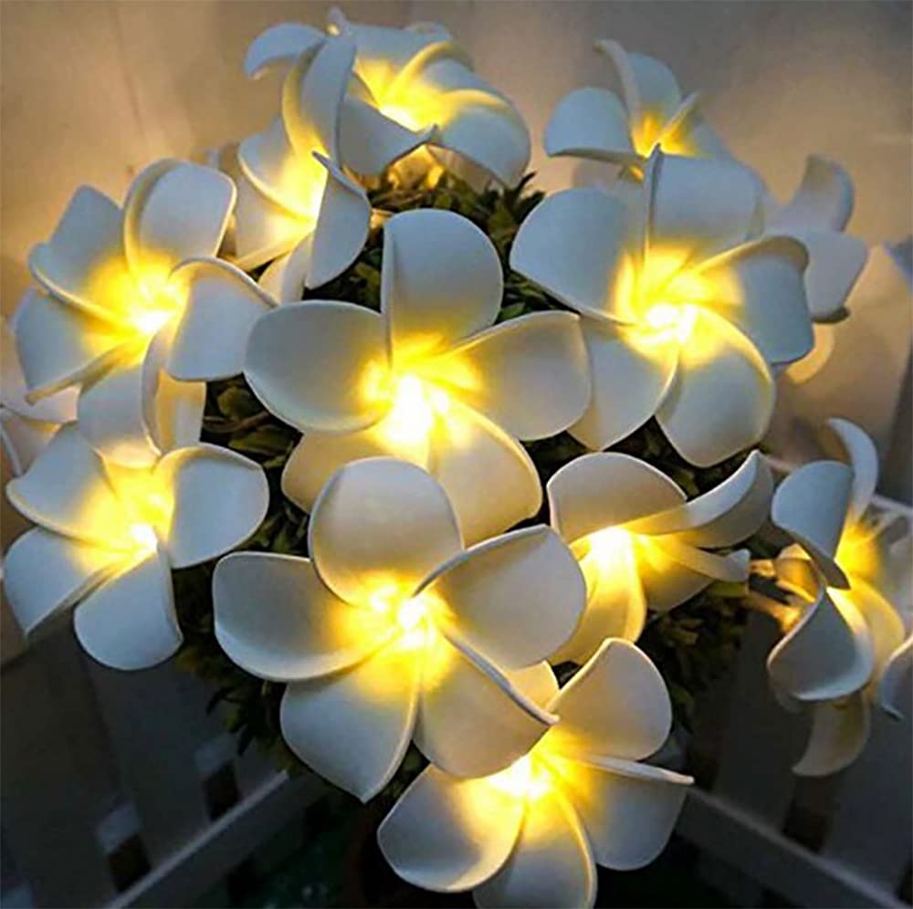 20 LED Artificial Frangipani String Lights - USB Powered Plumeria Flower Fairy Lights for Christmas, Party, Home, Wedding & Beach Decor (White, 1 Pack) | Indoor & Outdoor Decorative Lighting for Garden, Patio, Bedroom and Special Events