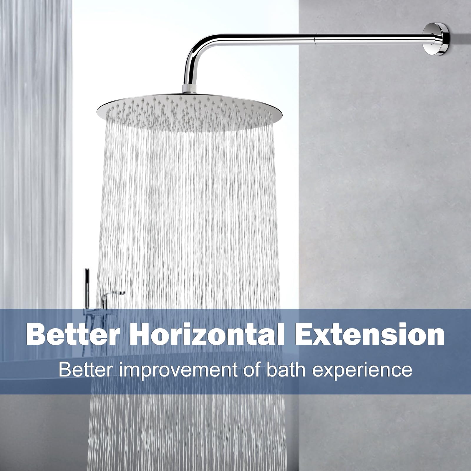 NearMoon 20 Inch Stainless Steel Shower Arm with Flange - Wall-Mounted Chrome Shower Head Extension for Bathroom & Spa - Perfect for Home, Hotel, and Gym Installations
