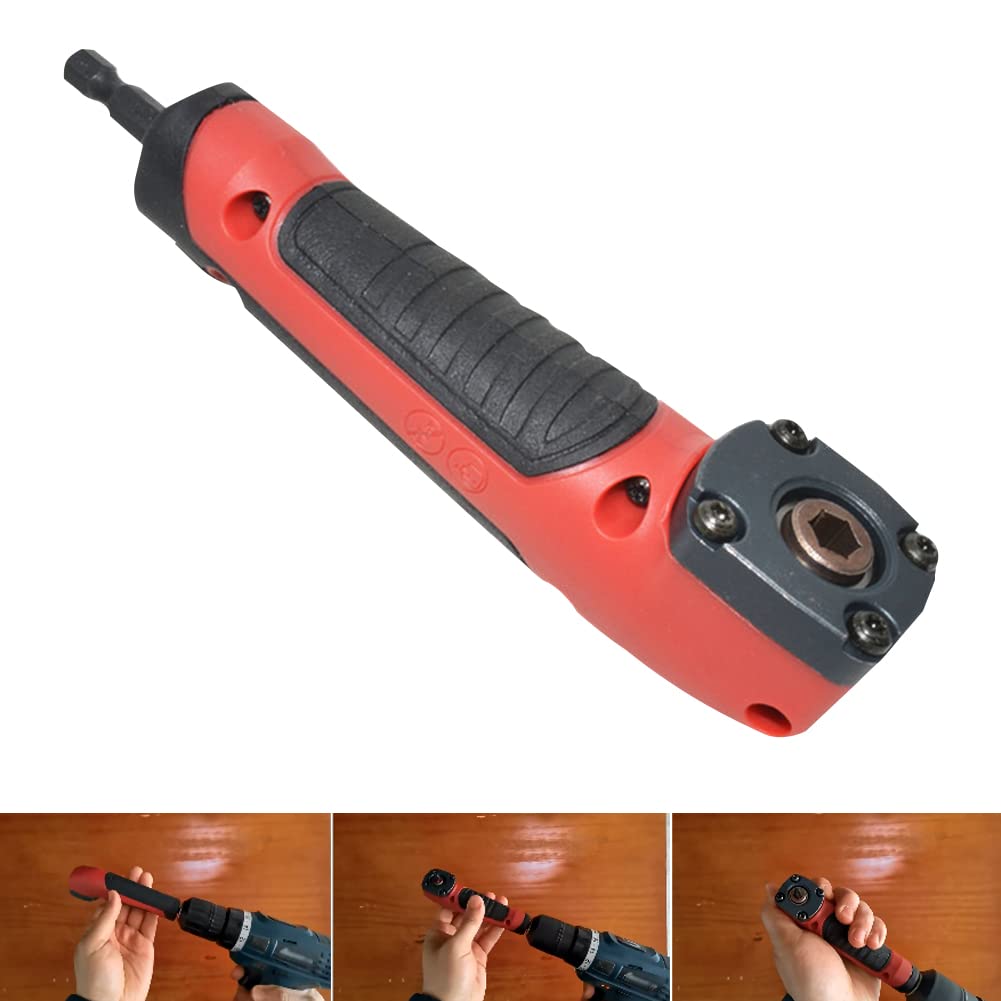 90 Degree Right Angle Drill Attachment - Electric Screwdriver Adapter with Socket Holder | Perfect for Tight Spaces, DIY Repairs & Professional Use (Red)