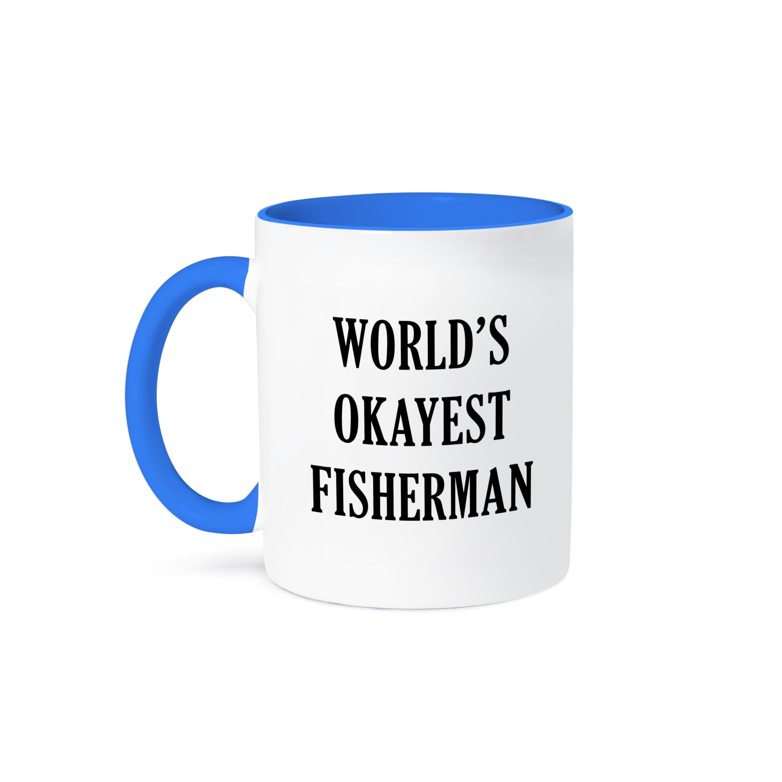 3dRose Worlds Okayest Fisherman Ceramic Coffee Mug - Blue & White Design - Perfect for Fishing Enthusiasts & Gift Giving
