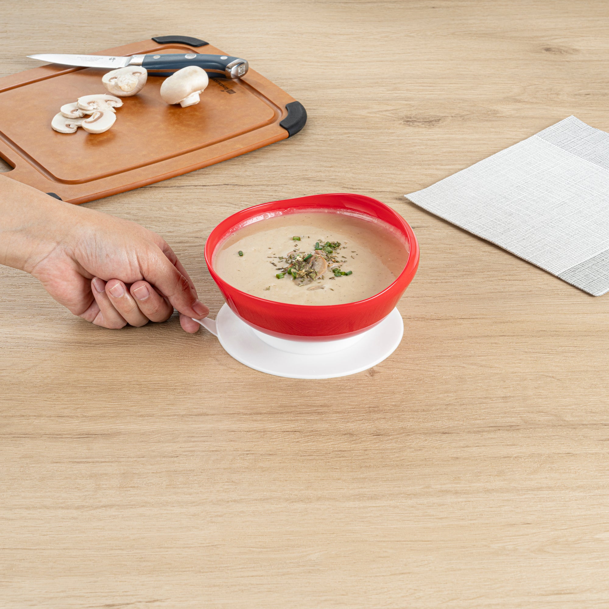 Adapt Tek 19 oz Spillproof Red Plastic Scoop Bowl with Suction Base - 5.75 x 5.75 x 3 Inches - Perfect for Baby Feeding, Pet Food, and Kitchen Storage (1 Count)
