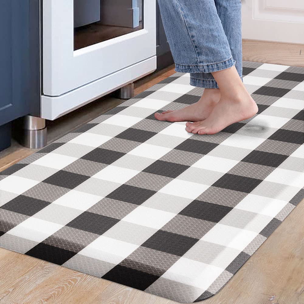 Buffalo Plaid Kitchen Mat - Cushioned Anti-Fatigue Floor Mat, Waterproof & Non-Slip Foam Rug for Home, Office, Laundry - Ergonomic Standing Mat (17.3
