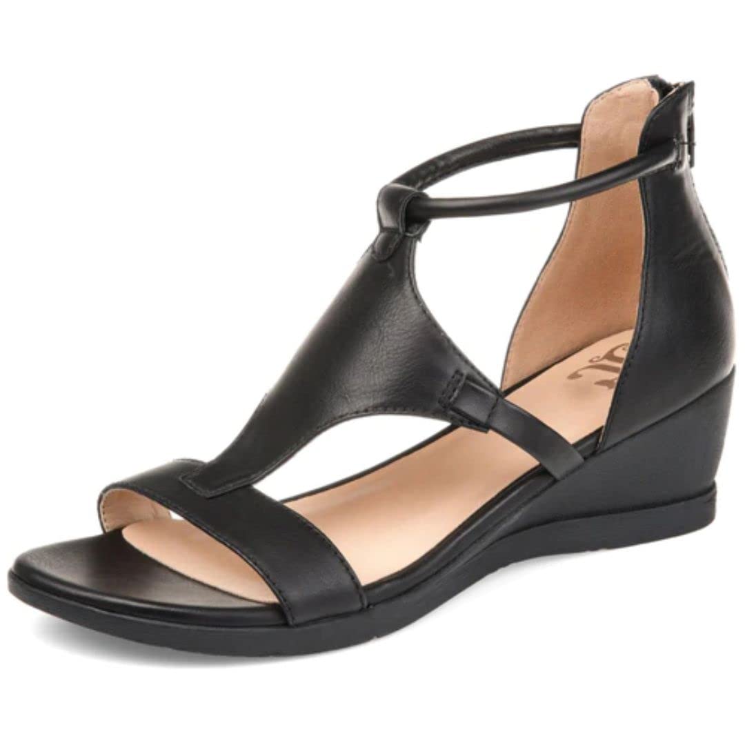 Journee Women's Trayle Wedge Sandals - Comfortable Wide Width (7.5) in Black | Perfect for Summer, Beach, and Casual Outings