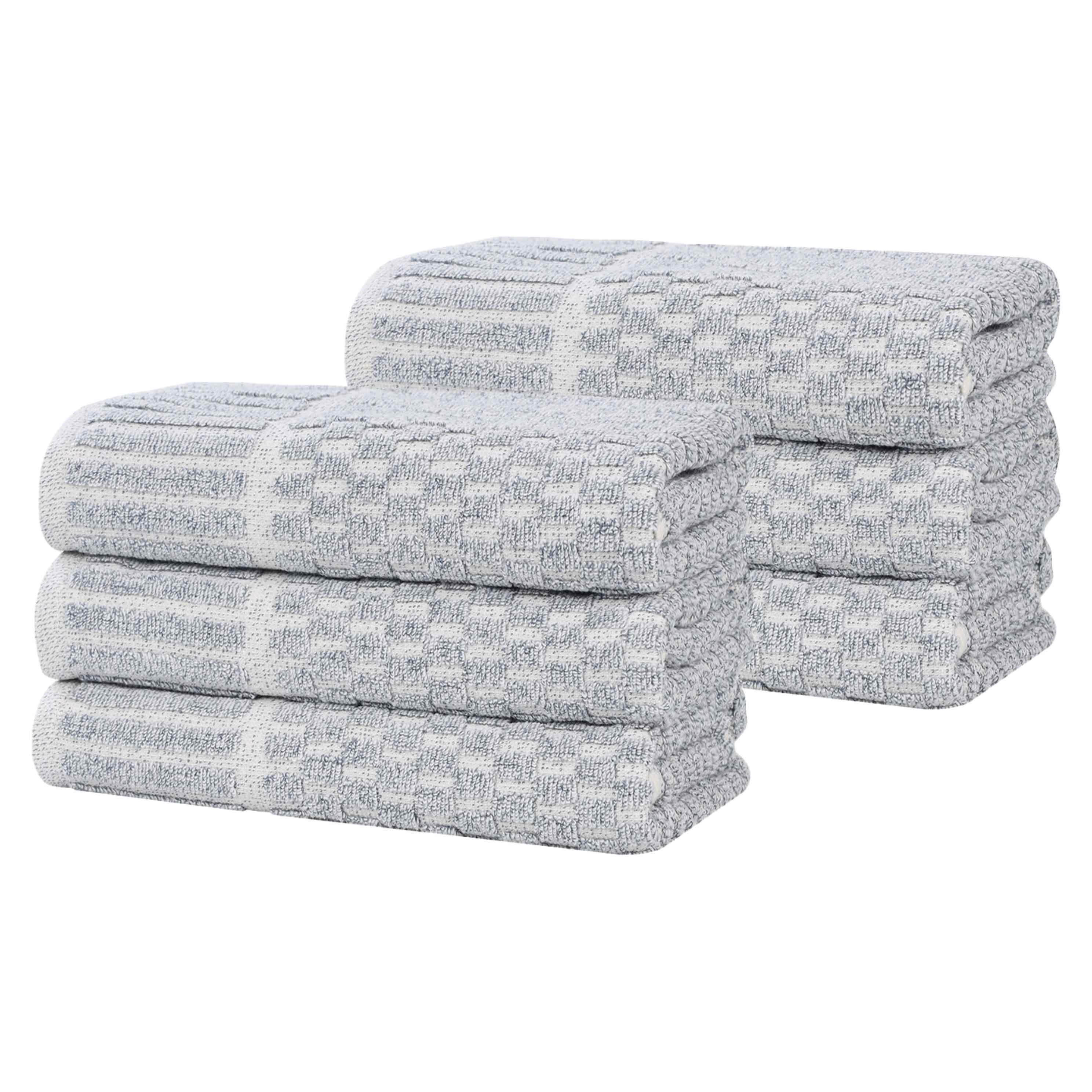 Premium 6-Pack Juno Cotton Blend Checkered Border Hand Towels - Medium Weight, Soft & Absorbent for Kitchen, Bathroom, and Guest Use