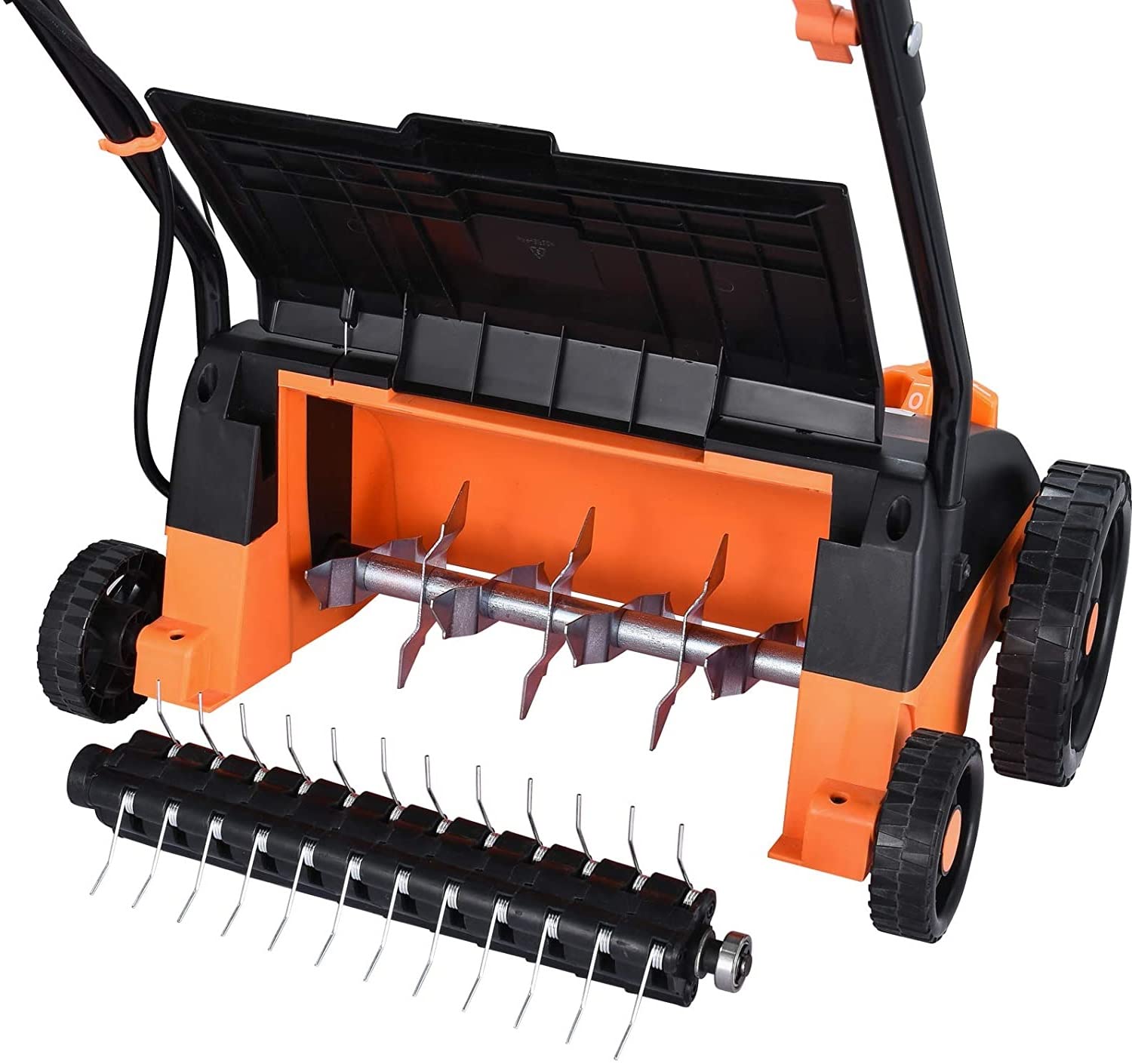 11 Amp Electric Lawn Dethatcher & Scarifier with 8 Gallon Collection Bag - 12 Inch Working Width, 4 Adjustable Heights, Tool-Free Assembly - Perfect for Spring Lawn Care & Thatch Removal