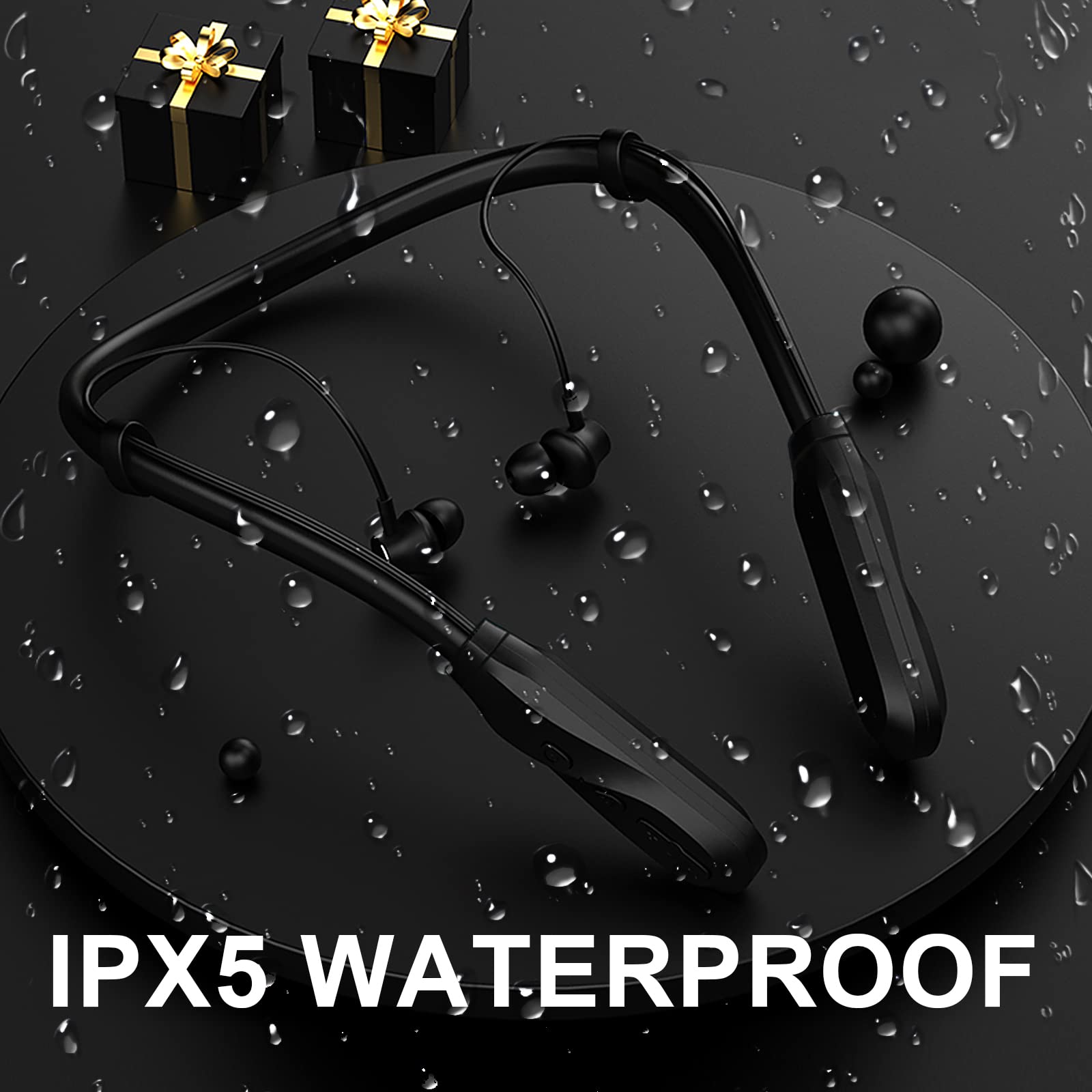 Wireless Bluetooth Headphones - 120 Hours Playtime, Built-in Mic, Noise Cancelling, IPX5 Waterproof, Stereo Bass for Running, Gym & Workout - Comfortable In-Ear Neckband Headset for Sports & Travel