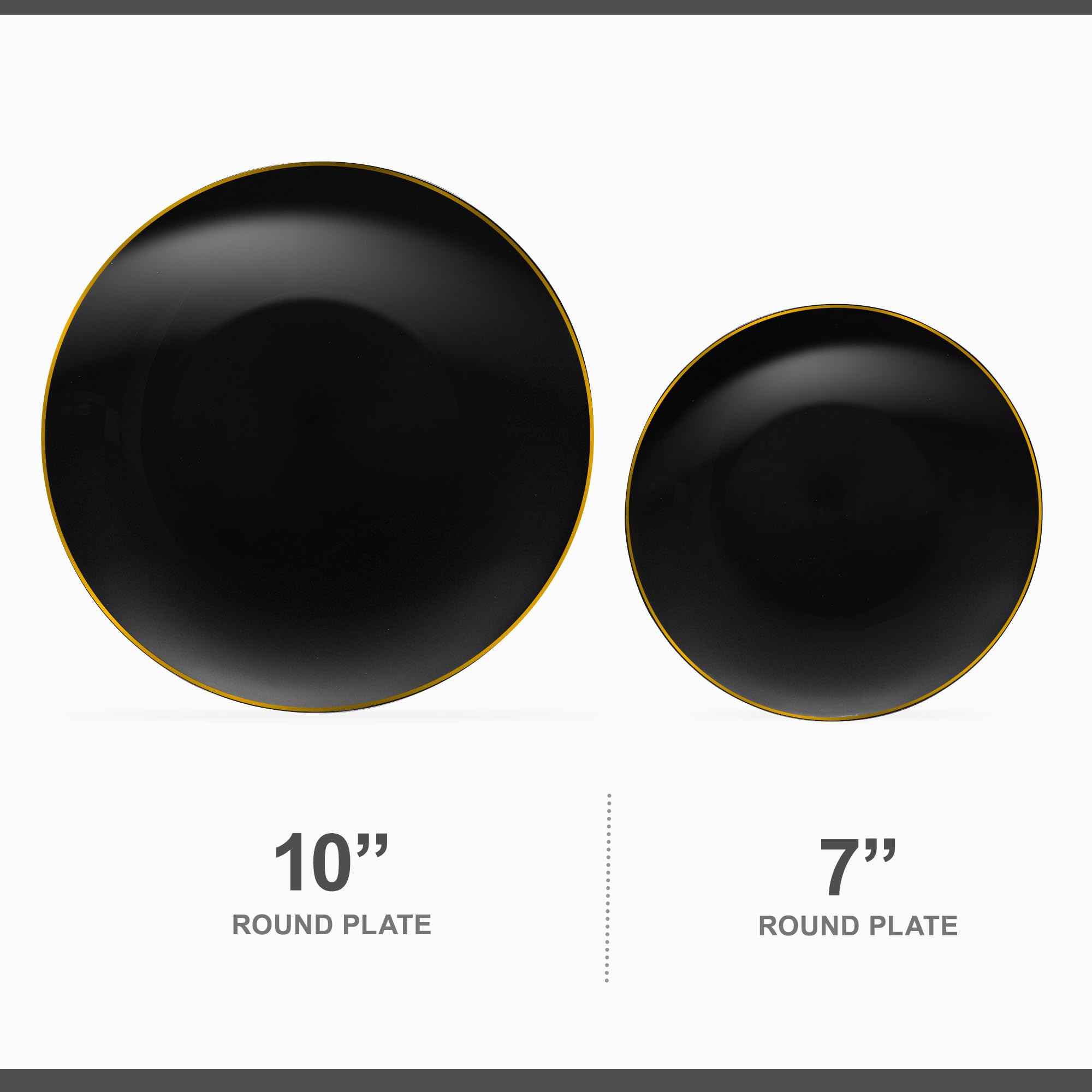 PLASTICPRO 32-Piece Combo Plate Set - 16x7'' Appetizer Plates & 16x10'' Dinner Plates - Elegant Black Plastic with Gold Rim Design - Heavyweight Disposable Party Tableware for Weddings, Catering & Outdoor Events