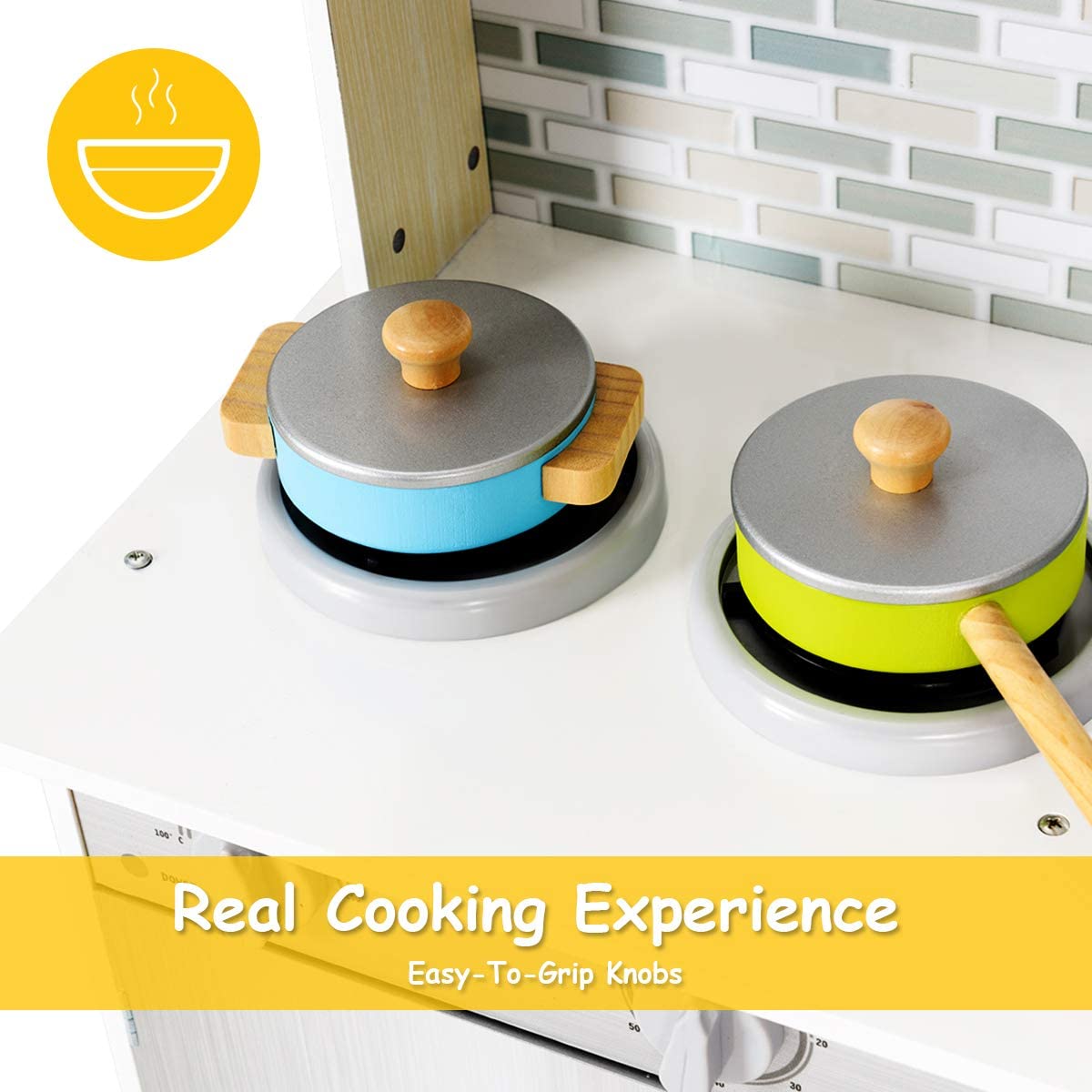 MAT EXPERT Kids Wooden Chef Pretend Play Kitchen Set with Removable Sink, Cookware, Microwave & Storage Cabinet - Educational Toy Kitchen for Toddlers Age 3+ - Perfect Gift for Boys & Girls - Great for Pretend Play, Role-Playing & Early Learning Development