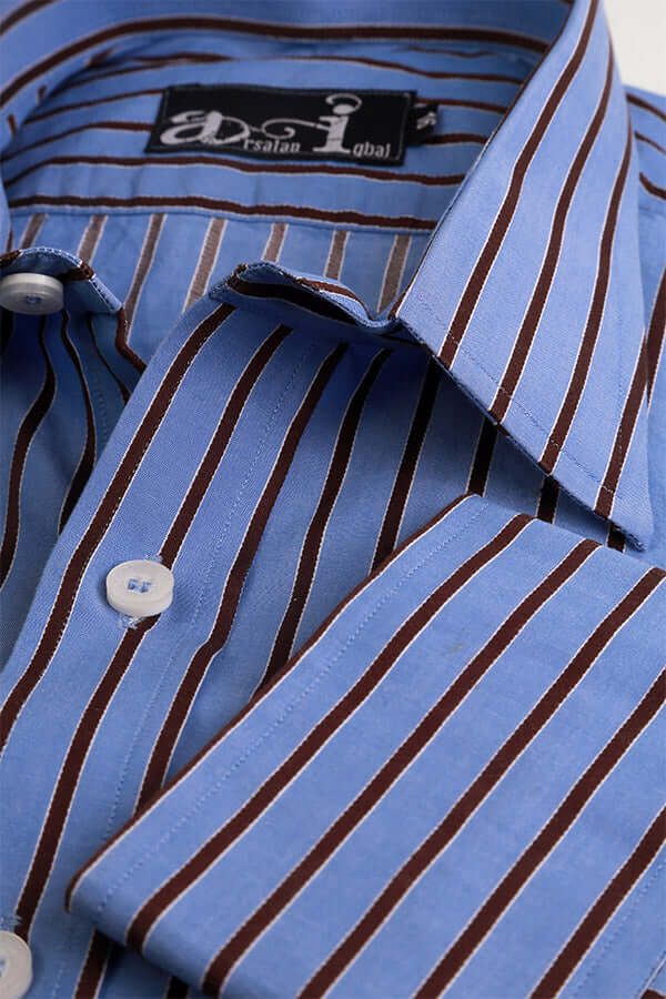 Classic Horizon Blue Striped Formal Shirt for Men | Slim Fit Business Dress Shirt | Perfect for Office, Weddings & Special Occasions