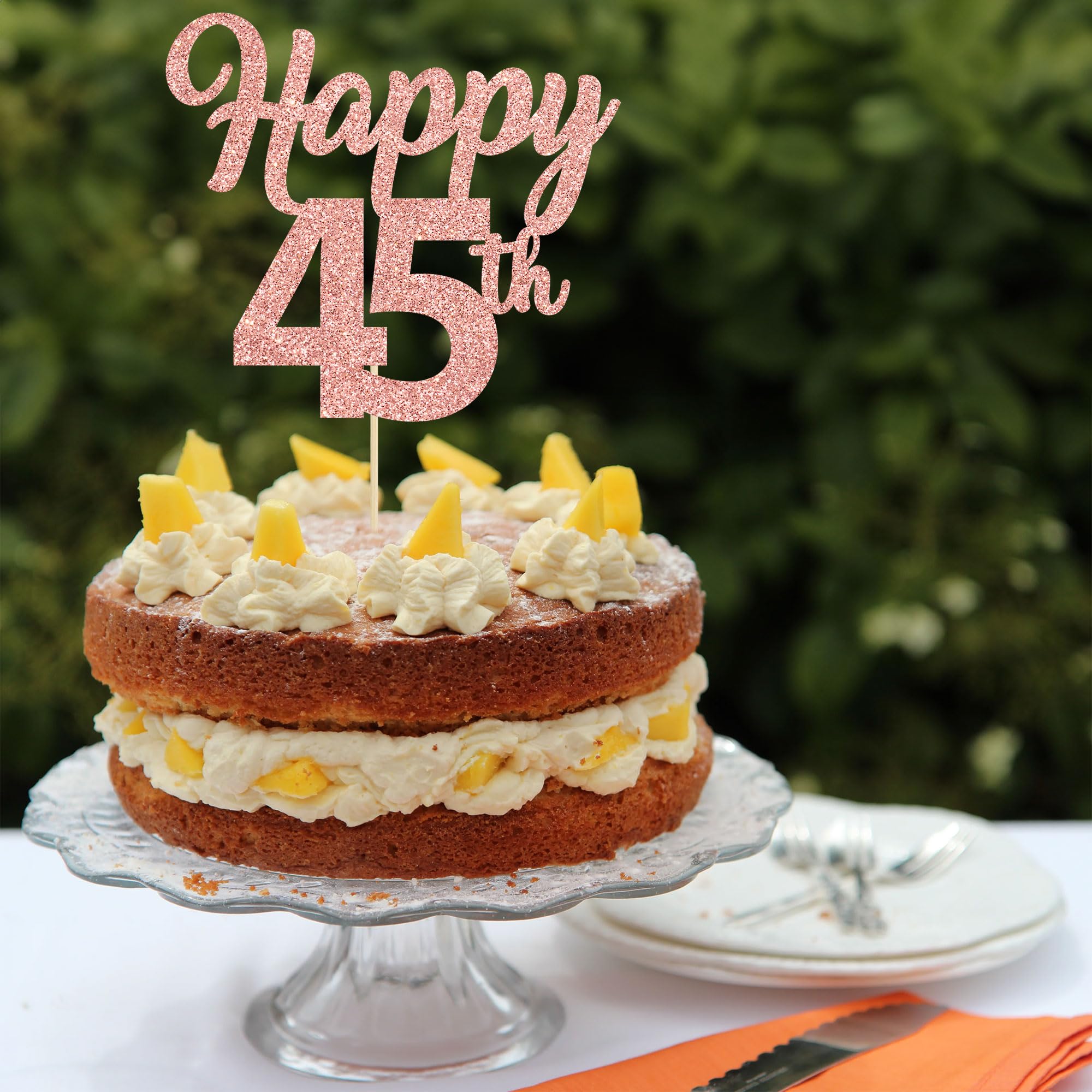 3Pcs Rose Gold Glitter Number 45 Cake Toppers - Happy 45th Birthday Cake Decorations for Anniversary Party Supplies | Wedding, 45th Birthday Celebration, Retirement Party Decor