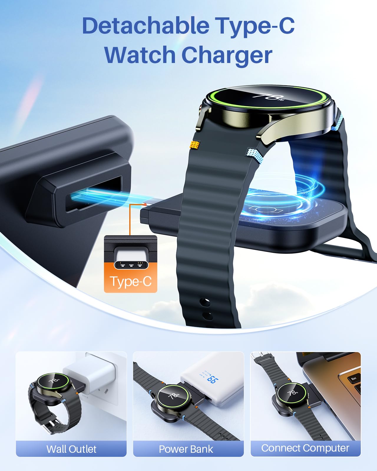 3-in-1 Wireless Charging Station for Samsung - Fast Qi Charger for Galaxy Watch Ultra/7/6/5, S24 Ultra/S23/S22/S21, Z Fold/Flip 6/5/4/3 & Buds | Nightstand Charger for Bedroom, Office & Travel (Black)