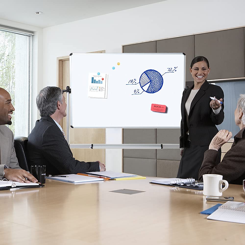 VIZ-PRO 72 x 48 Inches Double-Sided Magnetic Whiteboard with Aluminum Frame & Stand - Includes 12 Dry Erase Markers & 3 Colored Erasers - Perfect for Offices, Classrooms & Home Use