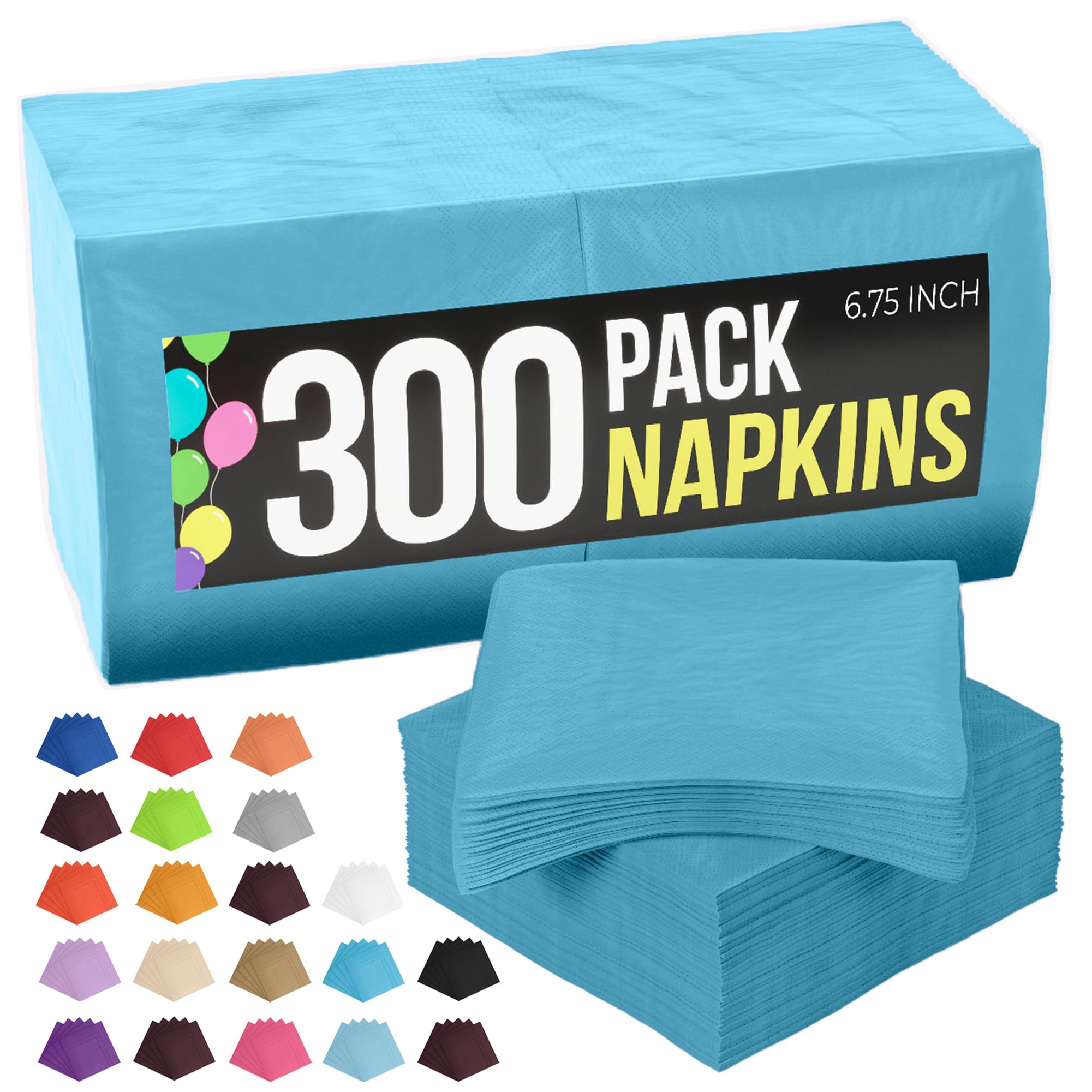 Premium 2-Ply Turquoise Disposable Paper Napkins - 300 Count Bulk Pack for Everyday Use, Parties, Weddings & Dinner Tables | Elegant Table Decor & Party Supplies for Lunches, Events & Home Decor