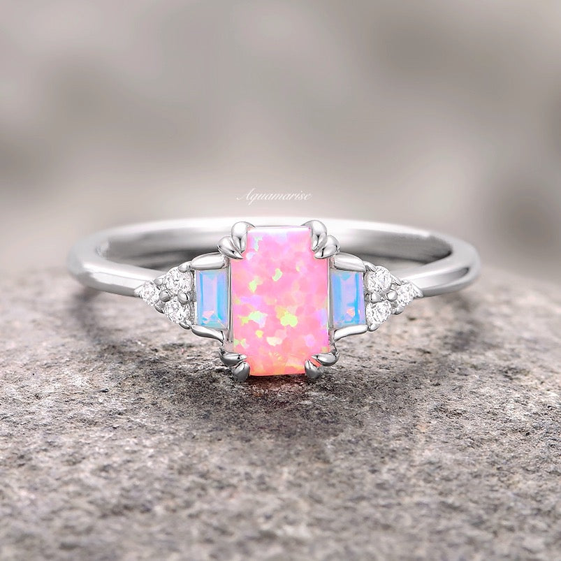 Pink Fire Opal & Opalescent Sapphire Sterling Silver Ring for Women - Elegant Jewelry Gift for Birthday, Anniversary & Special Occasions