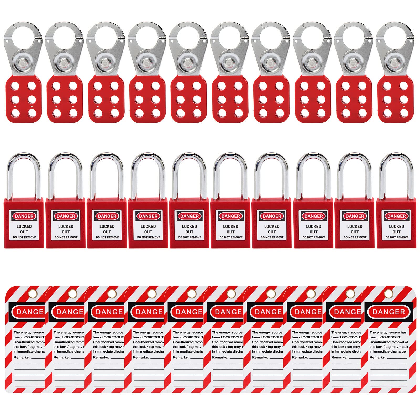 OSHA Compliant Lockout Tagout (LOTO) Safety Kit - 10 Padlocks, 10 Tags, 10 Hasps for Electrical Equipment Lockout | Workplace Safety Lockout Station | Perfect for Industrial Maintenance, Machine Repair & Electrical Safety Procedures