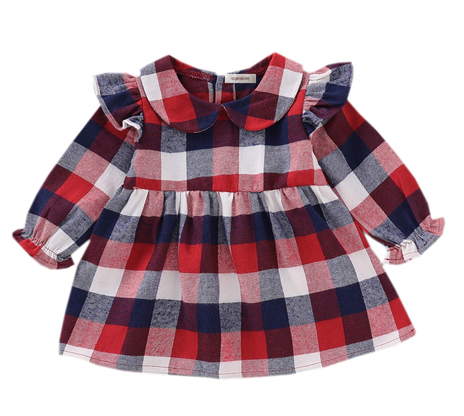 StylesILove Infant Baby Girls Peter Pan Collar Plaid Cotton Dress - Holiday Outfit for Christmas, Easter & Family Photos